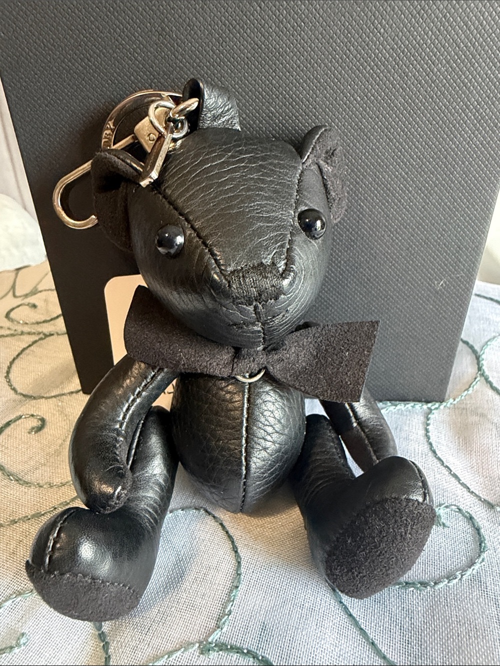 Burberry Thomas Black Leather Teddy Bear Bag Charm